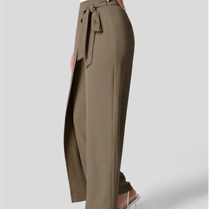 Brown wide leg wrap pants elastic waist size large